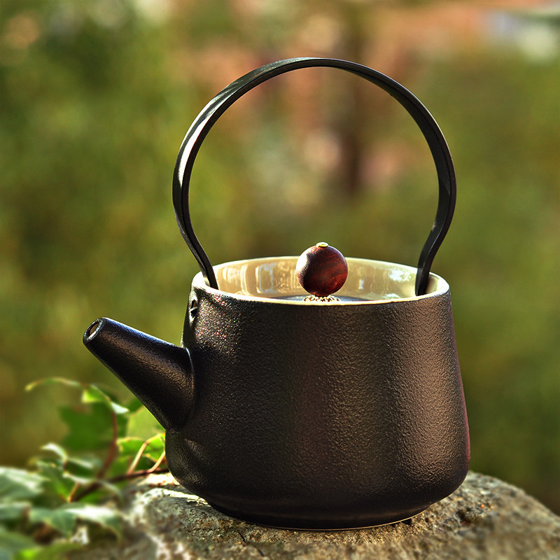 黑陶朱泥茶壶 粗陶功夫茶具陶瓷家用简约禅意茶道日式侧把小单壶