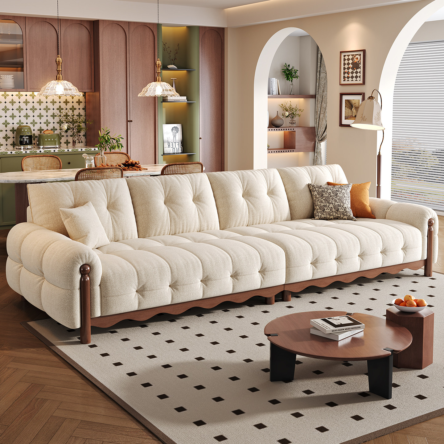 政府补贴布艺沙发奶油中古风客厅简约现代新款实木雪尼尔法式沙发