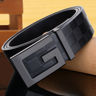 新款 皮带男真皮时尚帅气G字铜扣男士腰带青年潮纯牛皮发型师裤带