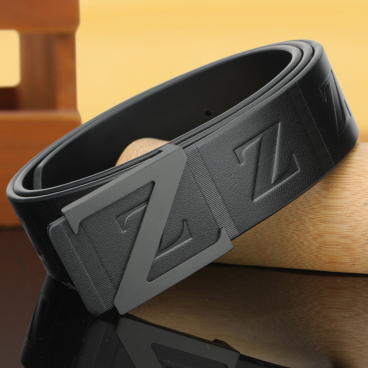 皮带男真皮Z字母平滑扣时尚