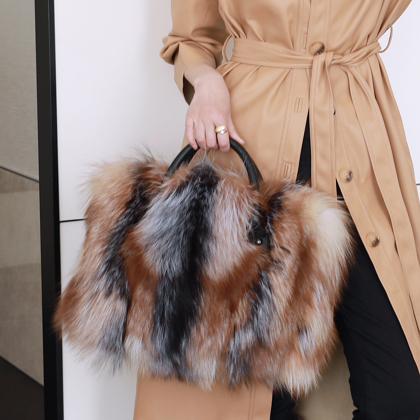 真皮狐狸毛手提包女包