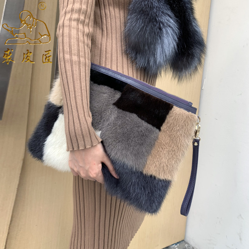 2020新款水貂皮草大手包毛毛包信封袋女包手提拎单肩斜挎不固定色