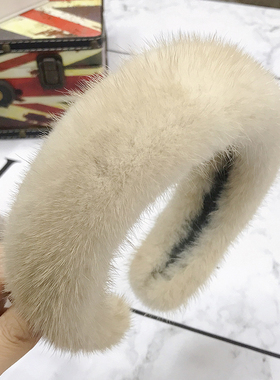 韩国东大门发带毛绒水貂毛发箍真毛皮草发饰宽边头箍百搭减龄潮