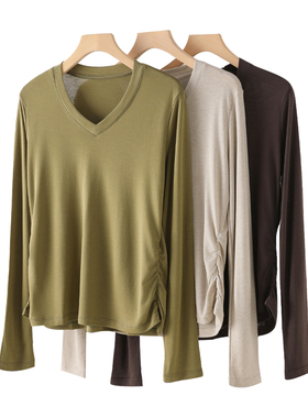 秋季天丝羊毛V领打底衫时尚百搭显瘦纯色上衣 C05C87