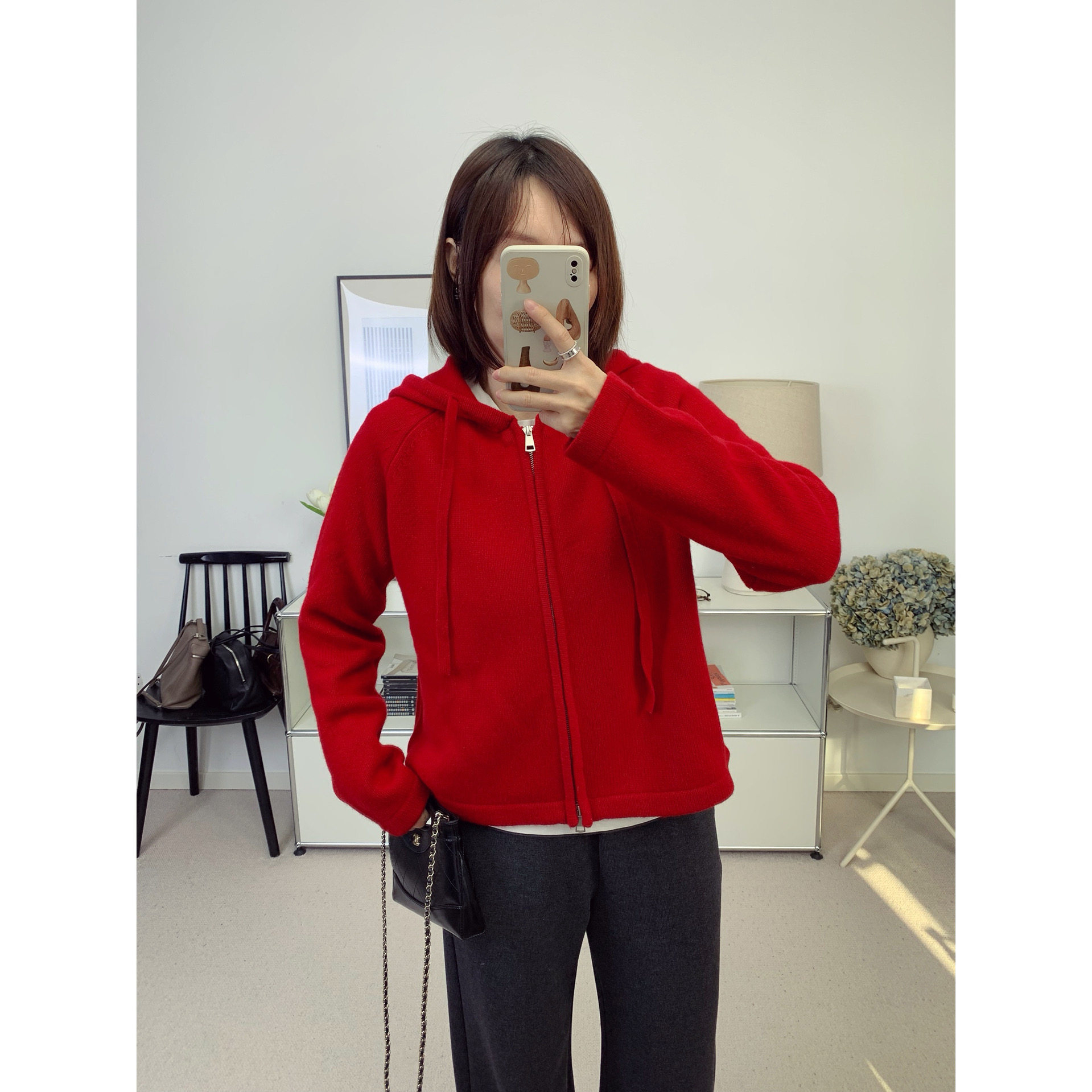 小红帽！新年红系列全羊毛双拉链连帽针织开衫25秋冬新款【鸬鹚】