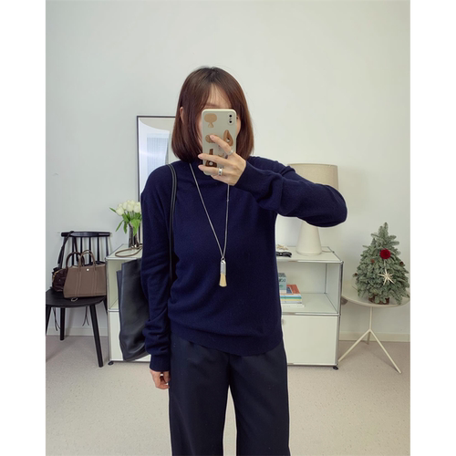 原458 限时7折~自线鸬鹚私服therow经典中长款高领藏蓝羊绒针织衫