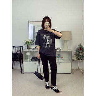 马年限定! AB肤感麻里棉骏马做旧印花廓形短袖T恤26春夏新款鸬鹚