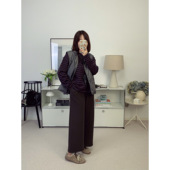 羊毛混纺糯米九分裤 T恤 26春夏 洋气蓝咖条纹长袖 春日懒人套