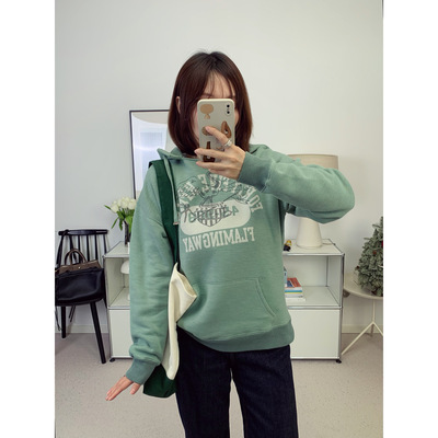 日系45家火烈鸟印花海洋元素全棉加绒连帽卫衣 25秋冬新款鸬鹚