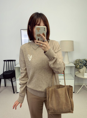 北欧ac风格心形提花logo翻领polo领针织衫毛衣25秋冬新款【鸬鹚】
