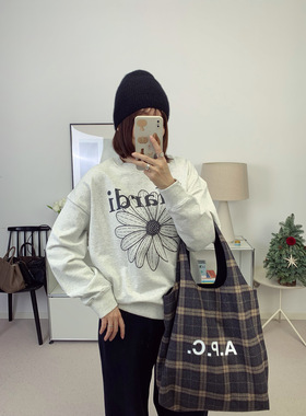 韩国年轻风md雏菊彩色图案立体刺绣圆领宽松卫衣 25秋冬新款鸬鹚