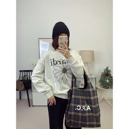 韩国年轻风md雏菊彩色图案立体刺绣圆领宽松卫衣 25秋冬新款鸬鹚