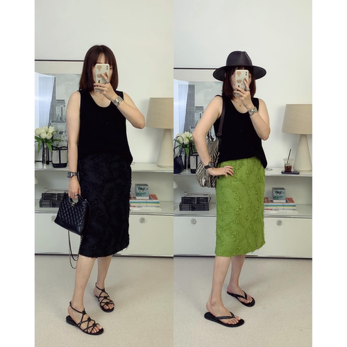 轻羽秘境！花朵浮雕工艺欧根纱提系带松紧腰开衩半裙26夏新款鸬鹚