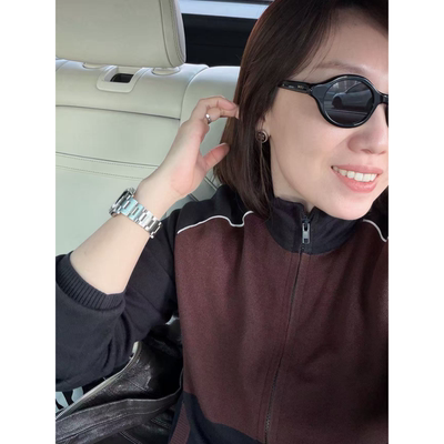 复古miu风撞色立领双开拉链镶边针织夹克上衣26春夏新款【鸬鹚】