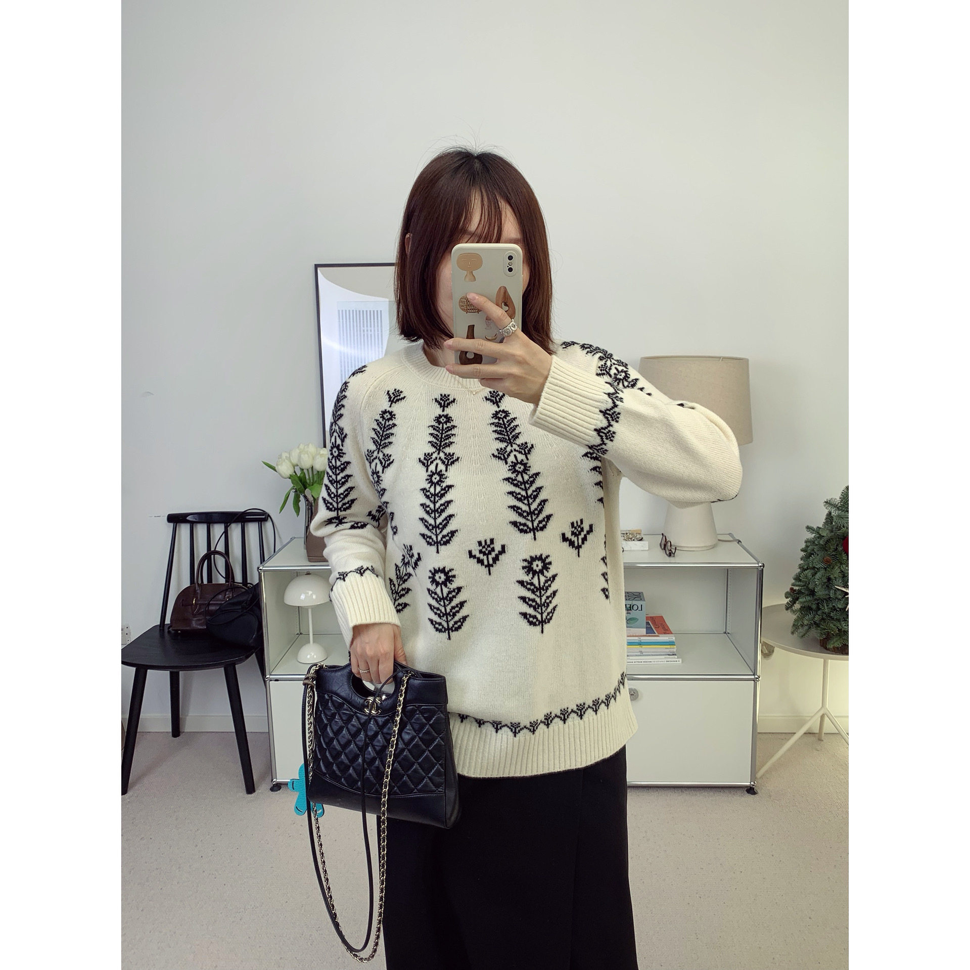 er刘雯同款费尔岛植物花卉针织套头毛衣针织衫25秋冬新款【鸬鹚】