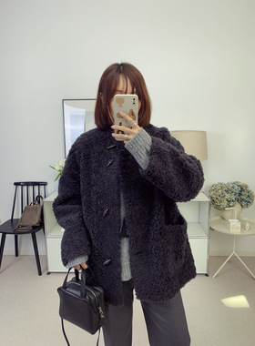 皮毛一体新款！牛角扣全羊毛皮草厚外套大衣 25秋冬新款【鸬鹚】