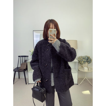 皮毛一体新款！牛角扣全羊毛皮草厚外套大衣 25秋冬新款【鸬鹚】