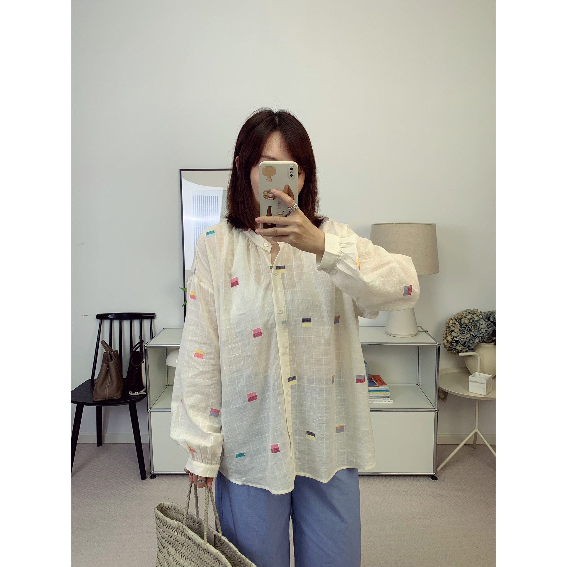 印度有机棉 jamdani纱织绣花衬衫上衣 26夏新款【鸬鹚】