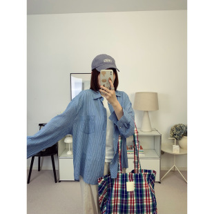 长袖 26春夏新款 衬衫 李智恩同款 鸬鹚 防晒衫 LC清爽蓝格纹宽松薄款