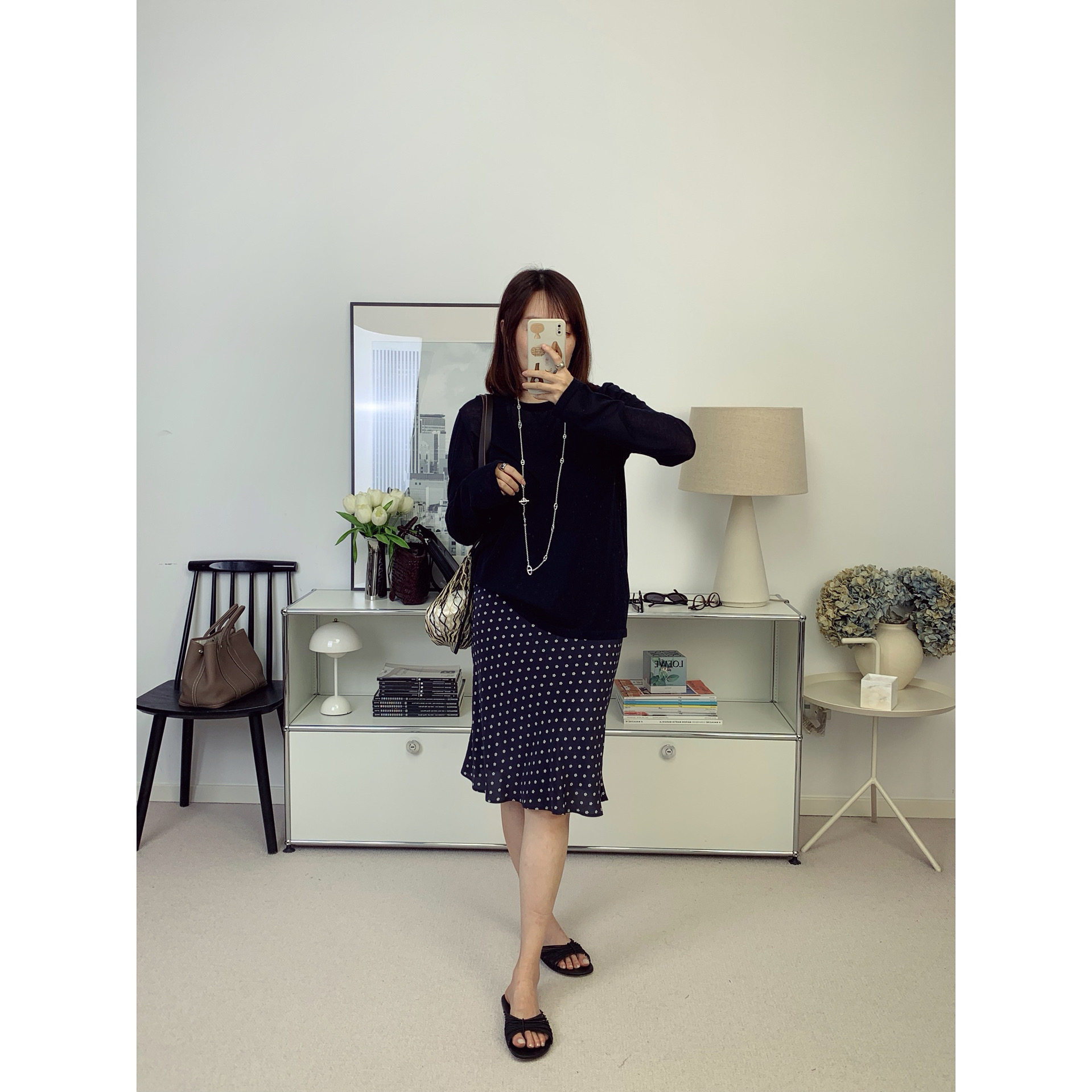 法式优雅风小花花边松紧腰斜裁包臀砂洗真丝半裙26夏新款【鸬鹚】