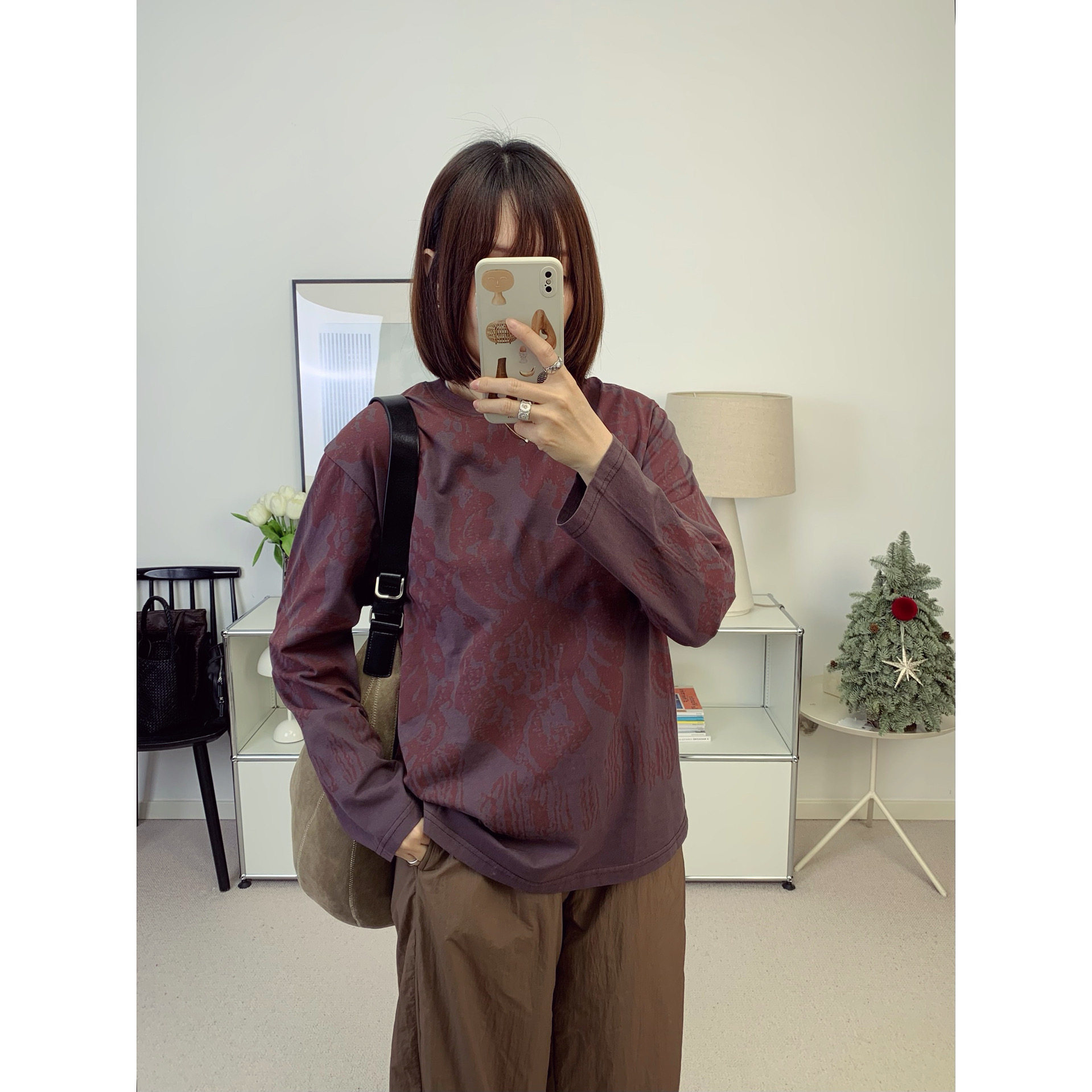 复古葡萄干色蕾丝花朵印花圆领休闲长袖棉上衣 26春夏新款鸬鹚,女装/女士精品,T恤,淘宝优惠券,粉丝福利购,淘宝优惠卷