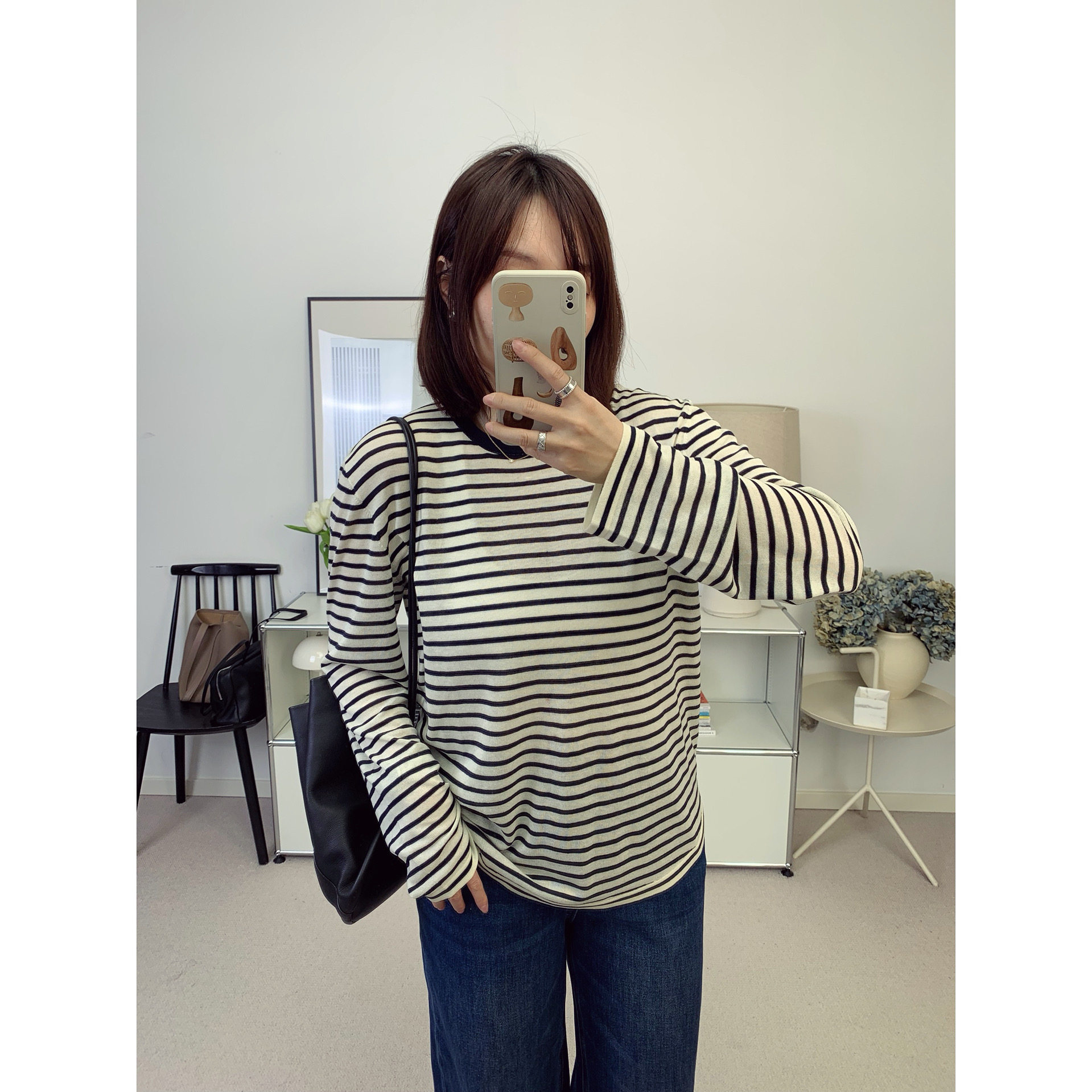 into简约休闲风天丝亚麻条纹针织长袖打底衫 26春夏新款【鸬鹚】