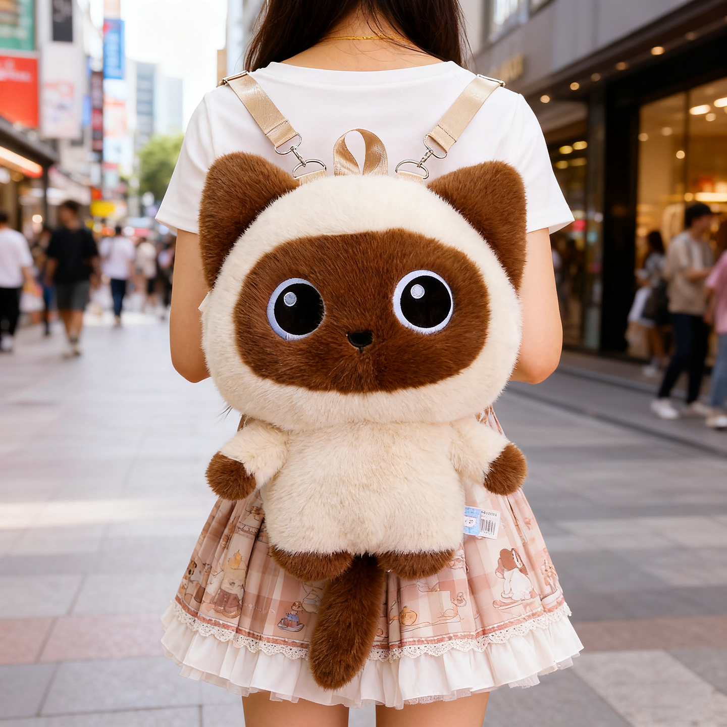 参照物可爱卡通猫咪毛绒背包大号送女生生日礼物10岁儿童萝莉包包