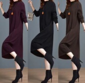 针织中长大码 高端秋冬季 气质羊绒a字裙打底羊毛衣连衣裙子女装 胖m