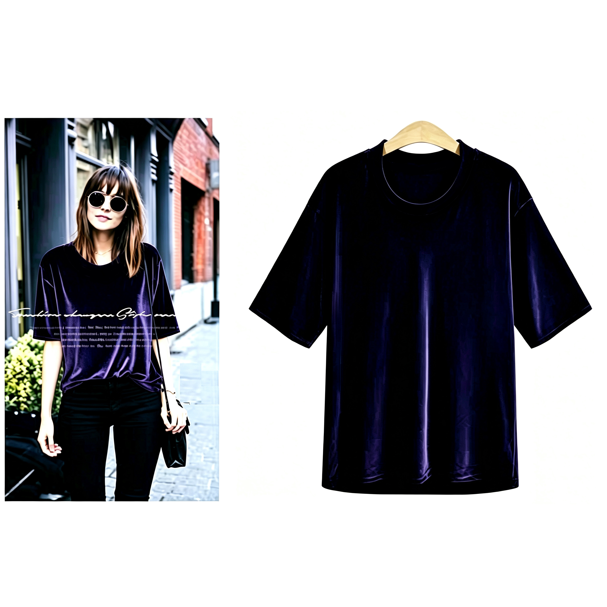 春秋金丝绒大码宽松T恤女上衣