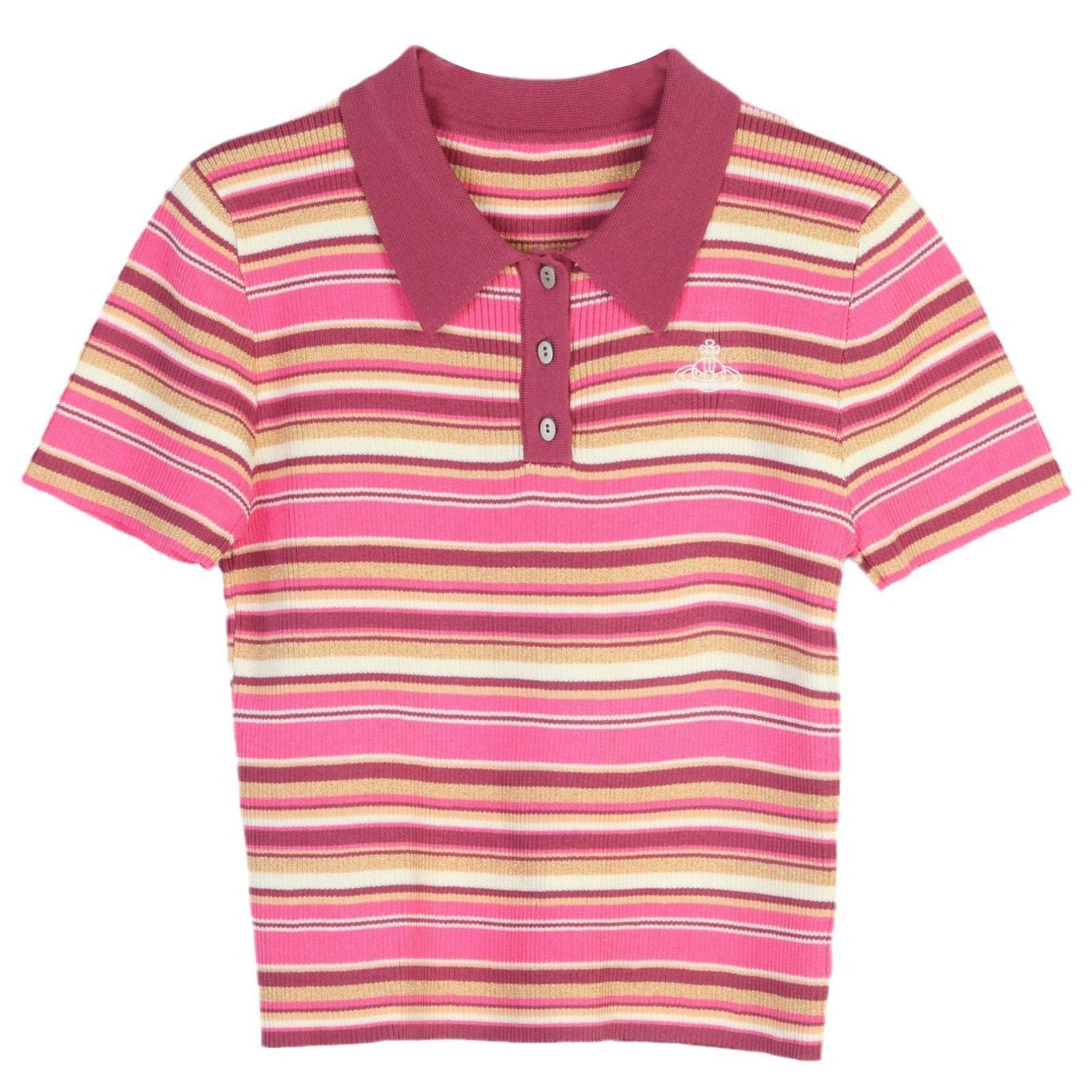 maSande夏季新款领短款针织衫女撞色条纹刺绣星球小众设计针织衫