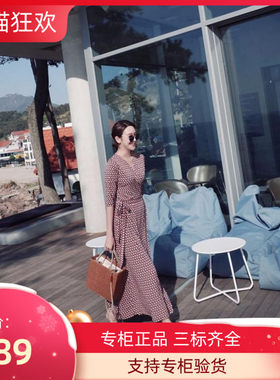包邮PG DVF2023修身DVF连衣裙女碎花V领显瘦气质高腰裹身裙女