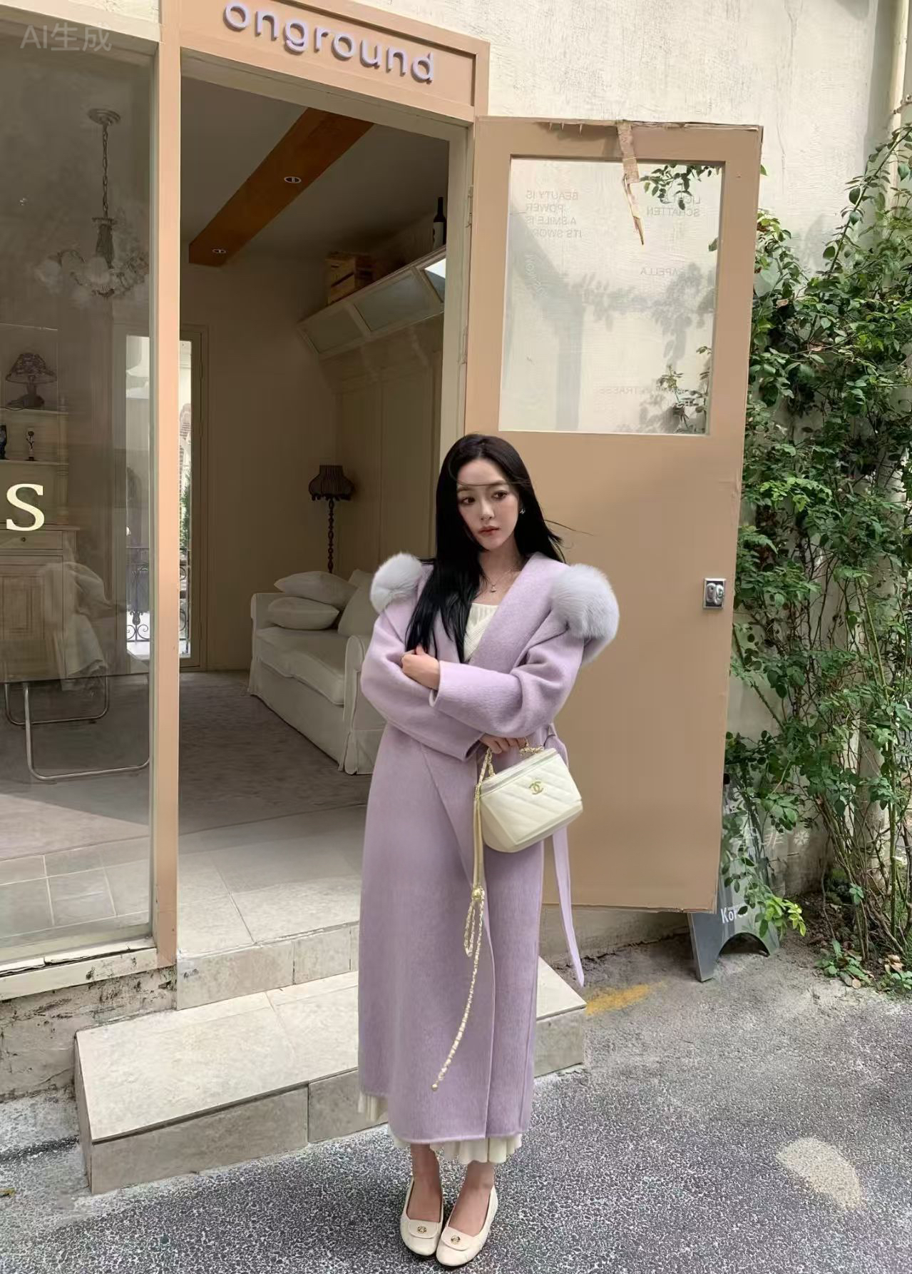 档口新品双面羊毛中长款千金大衣