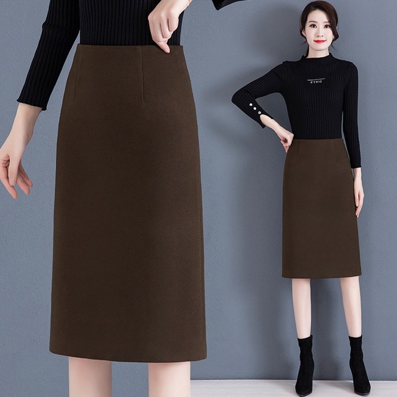 呢子半身裙女秋冬新款高腰小个子中长款a字裙一步包臀毛呢西装裙