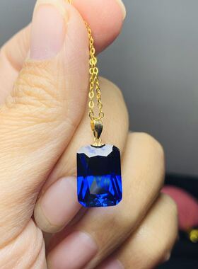 realtreasure培育蓝宝吊坠非天然 晶体纯净纯银镶嵌 主石10 *14mm