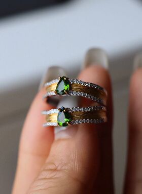 realtreasure轻奢感天然透辉石戒指 纯银镀金 主石4*6mm 晶体干净