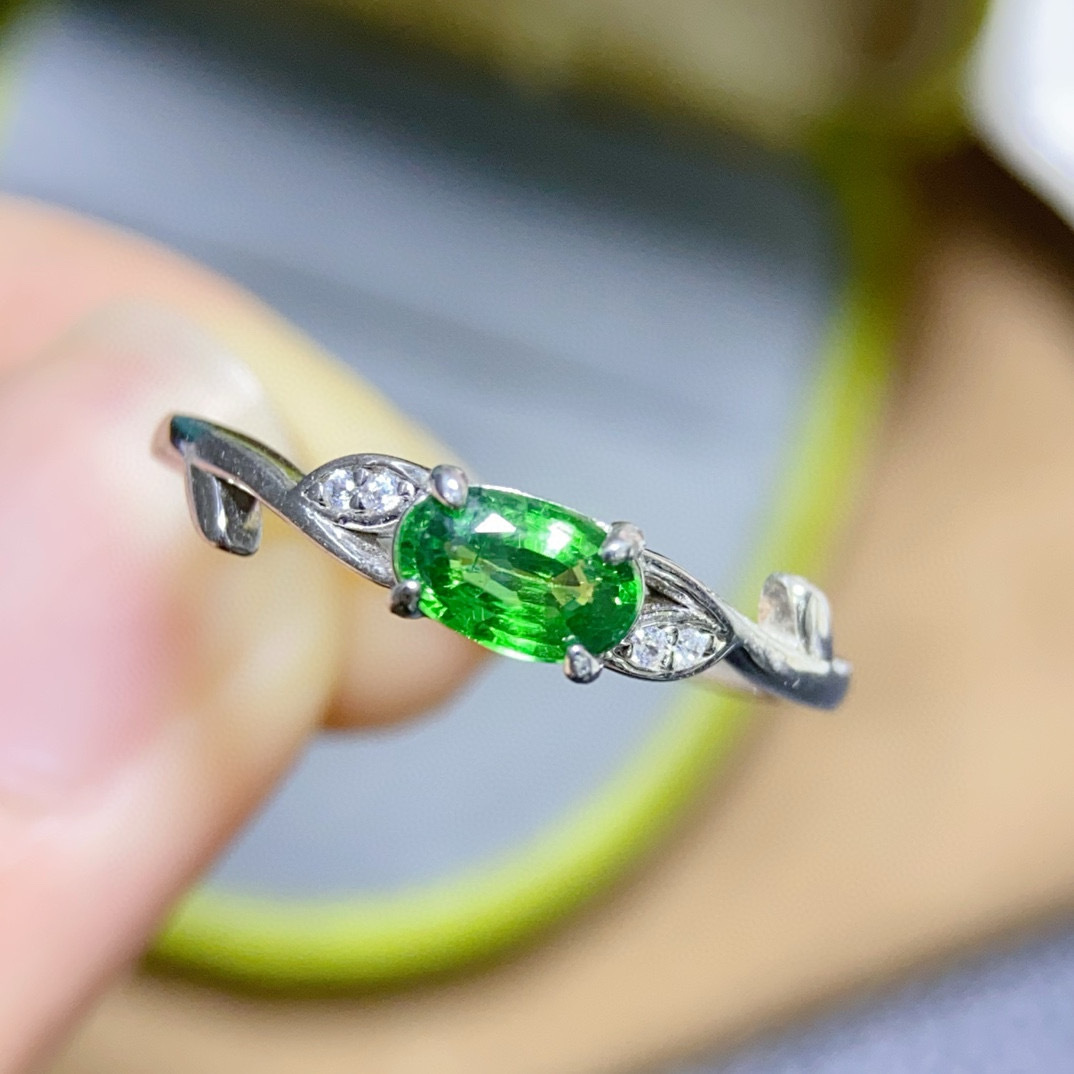 天然沙弗莱纯银男戒女戒925纯银送女友生日礼物送长辈支持检测