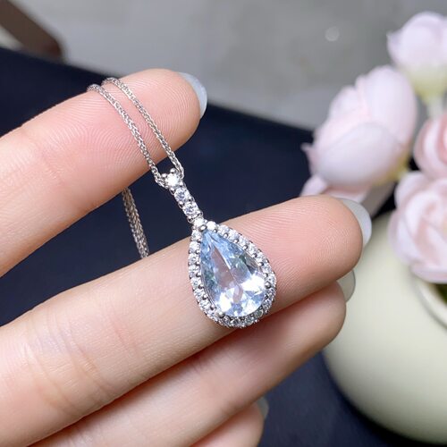 realtreasure天然海蓝宝吊坠晶体干净 主石约8*12mms925银镶嵌