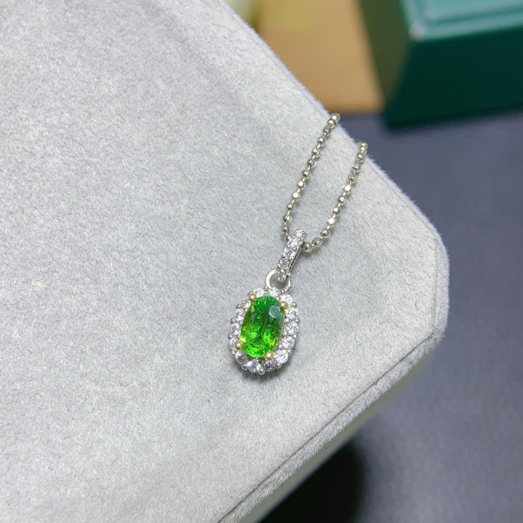 天然沙弗莱纯银吊坠天然贵重宝石送女友清新风生日礼物支持检测