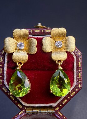 realtreasure天然橄榄石耳坠，925银电镀白金 主石尺寸7*9mm轻奢