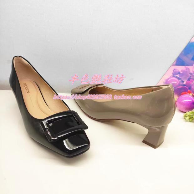 粗跟方头通勤浅口女单鞋