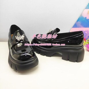 KS250505卡迪娜专柜正品2025春新款厚底增高蝴蝶结系带乐福鞋皮鞋