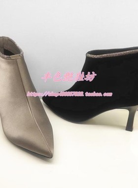 KA251513卡迪娜专柜正品2025新冬钻链细高跟尖头灰色牛皮女短筒靴
