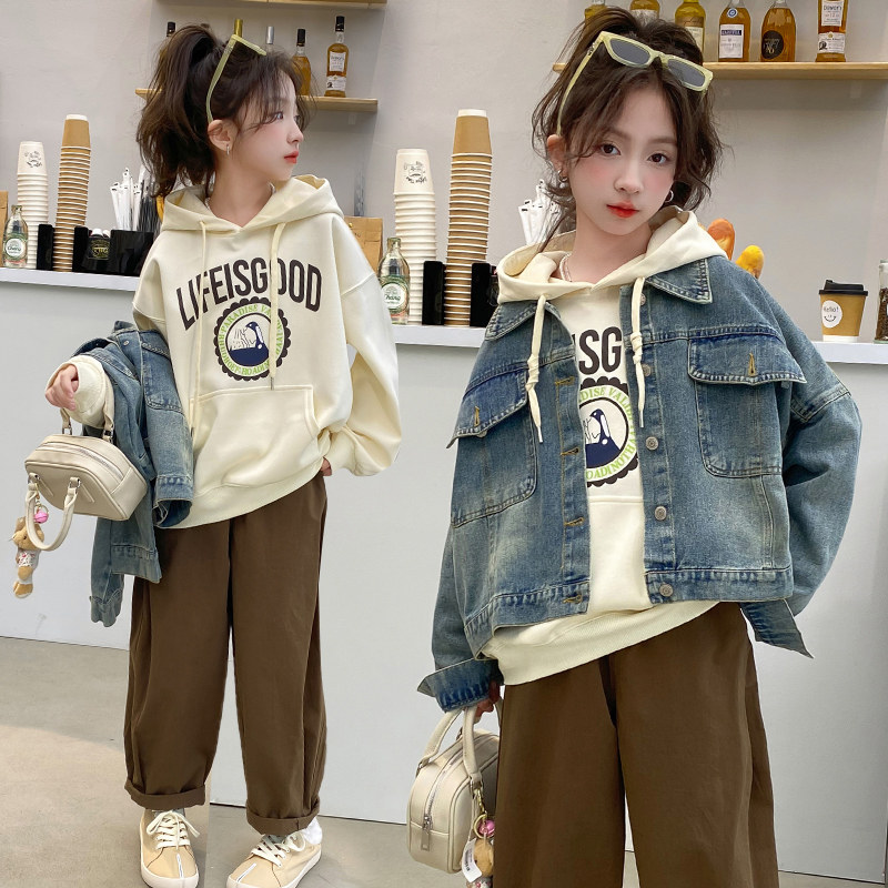 女童牛仔外套2024春秋新款儿童装中大童女孩长袖卫衣秋季洋气上衣