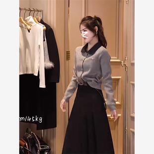 张元一女装同款复古气质翻领毛衣女2025早春季韩系小众设计感上衣