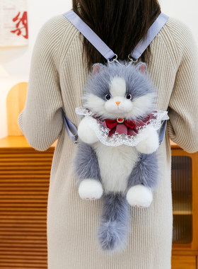 可爱布偶猫双肩包女仿真猫咪娃娃陪睡布娃娃毛绒包包送女生礼物