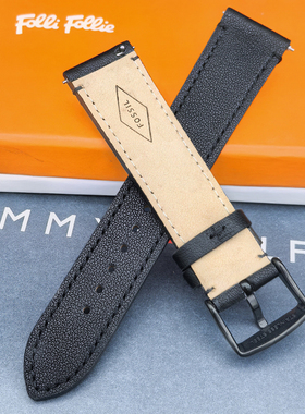 FOSSIL真皮表带黑色20MM通用针扣女士手表配件快拆免工具