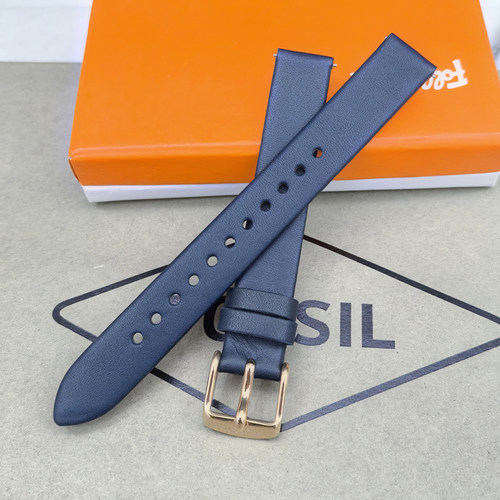 FOSSIL真皮表带深蓝色玫瑰金扣