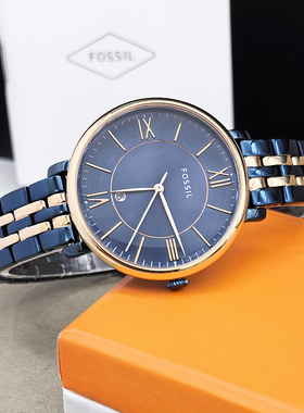 FOSSIL手表不锈钢深蓝色间玫瑰金休闲时尚石英表防水女表ES4321