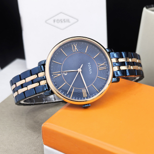 FOSSIL手表不锈钢深蓝色间玫瑰金休闲时尚 石英表防水女表ES4321