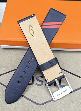 FOSSIL化石手表配件真皮表带深蓝色22MM通用男士手表配件快拆针扣